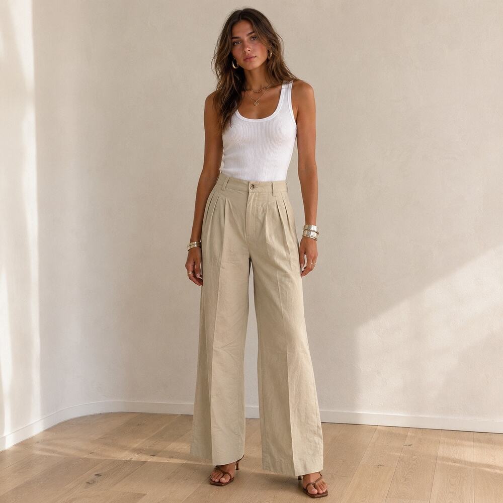 Vintage Y2K GAP Pleated Wide Leg Trousers High Rise Minimalist Quiet Luxury 6 - Picture 1 of 9